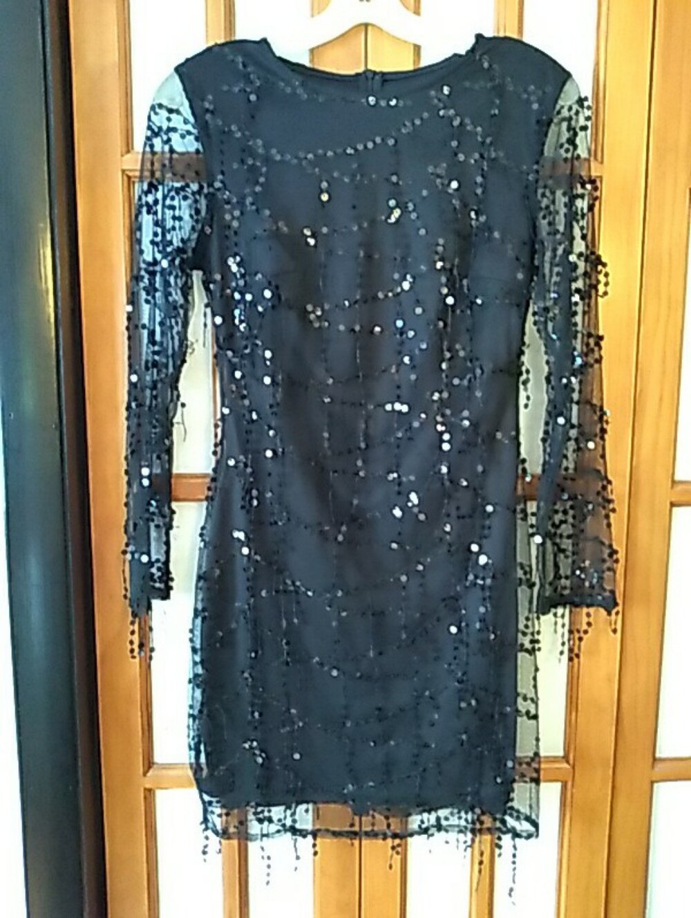 Women's Jr's Black Sequined Sheer Mesh Bodycon Dress Sz M By PrettyLittleThing